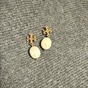 Tory Burch Elegant Faux Pearl and Gold Drop Earrings